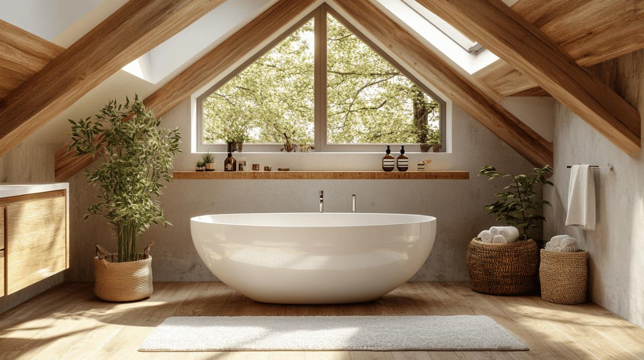 Organizzare un bagno mansardato: Comment amenager une salle de bain sous les combles con nicchie e mensole